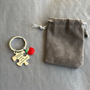 Puzzle Piece Keychain with Red Heart Charm